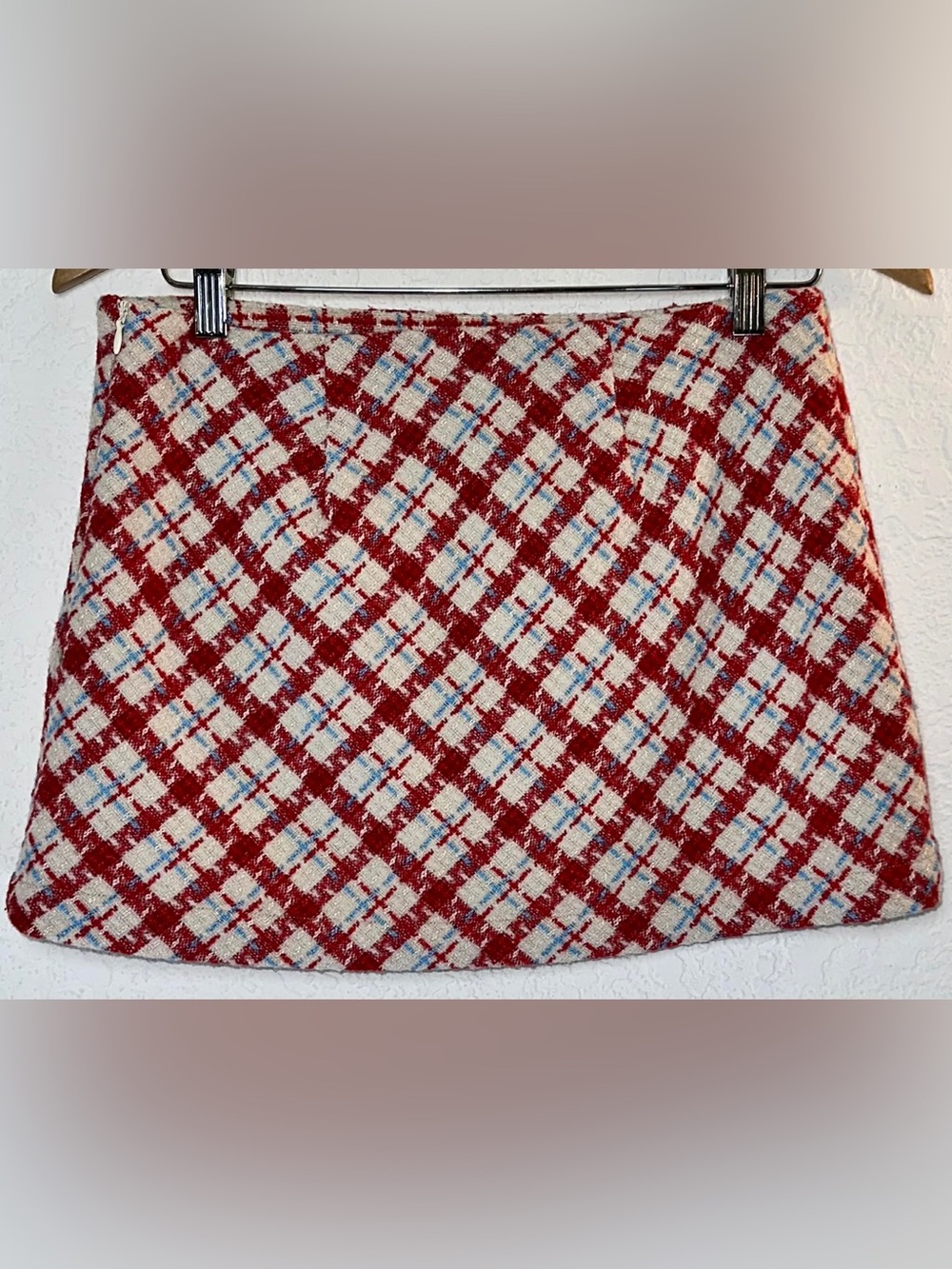 Urban Outfitters Cream Tweed Mini Skirt with Red & Light Blue Accents